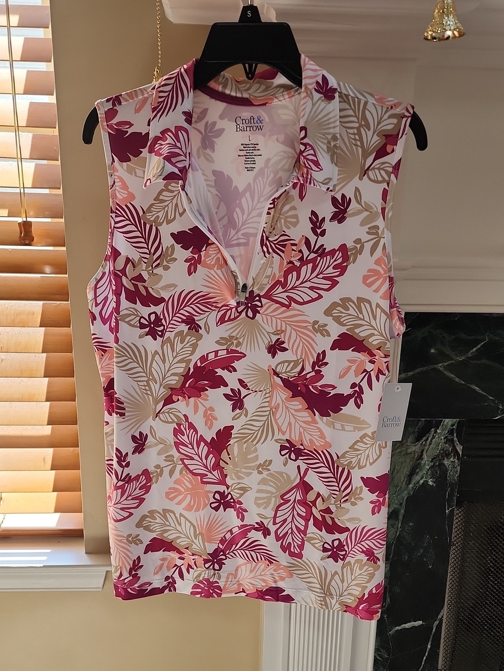 Nwt Women's Croft & Barrow Sleeveless Floral Leaf Sport Golf Polo Tennis Top L